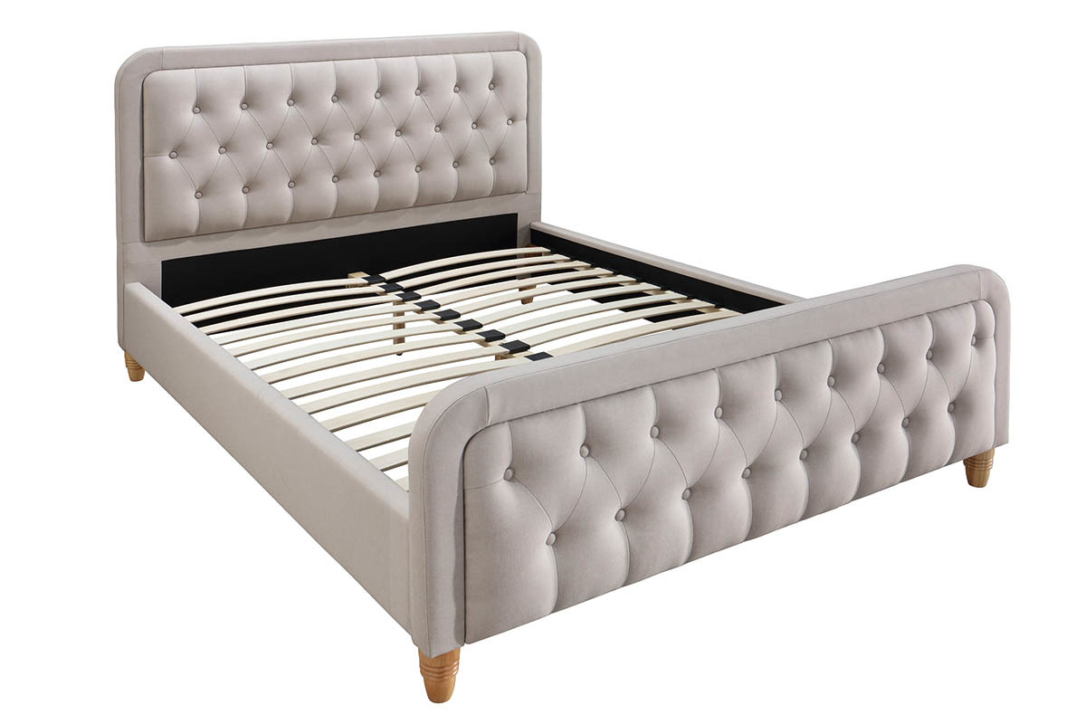 Lit 2 places 140x200 cm en tissu beige capitonn KRISTEN
