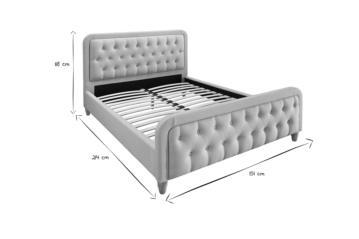 Lit 2 places 140x200 cm en tissu beige capitonn KRISTEN