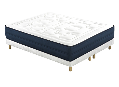 Lit 2 places 160x200 cm avec sommiers tapissiers et matelas avec accueil mousse mémoire de forme BENJI