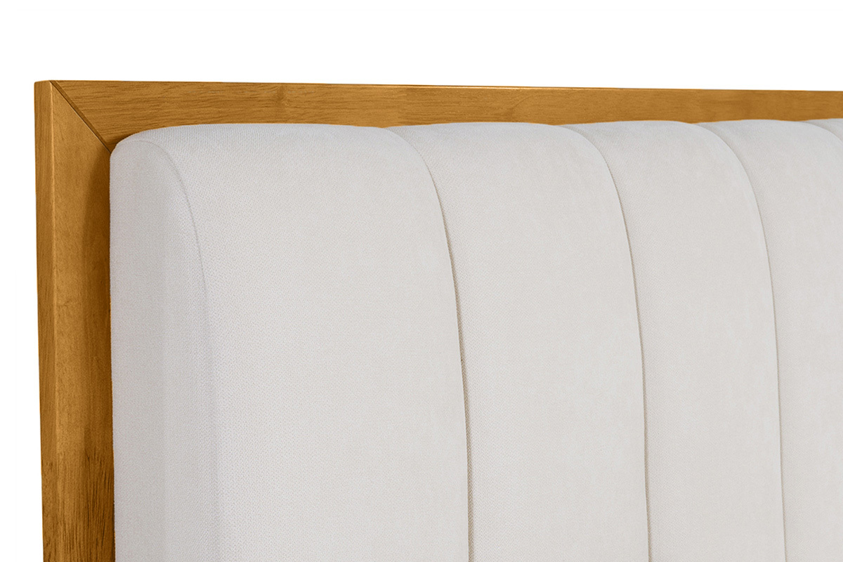 Lit 2 places 160x200 cm en bois clair et tissu gris clair RONN
