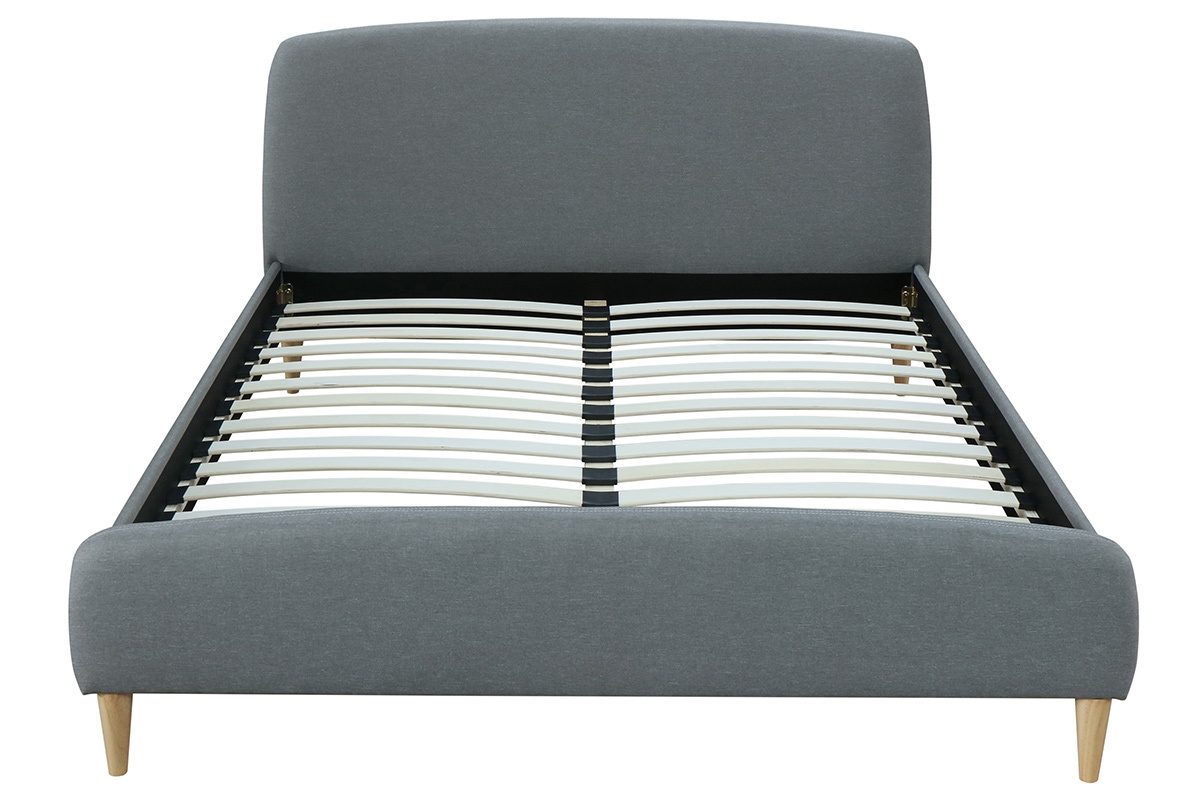 Lit 2 places 160x200 cm en tissu gris fonc� NIELS