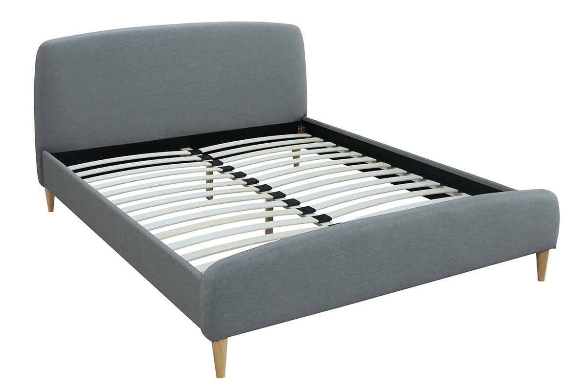Lit 2 places 160x200 cm en tissu gris fonc� NIELS
