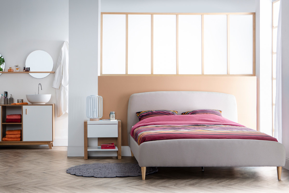 Lit 2 places 160x200 cm en tissu gris fonc� NIELS