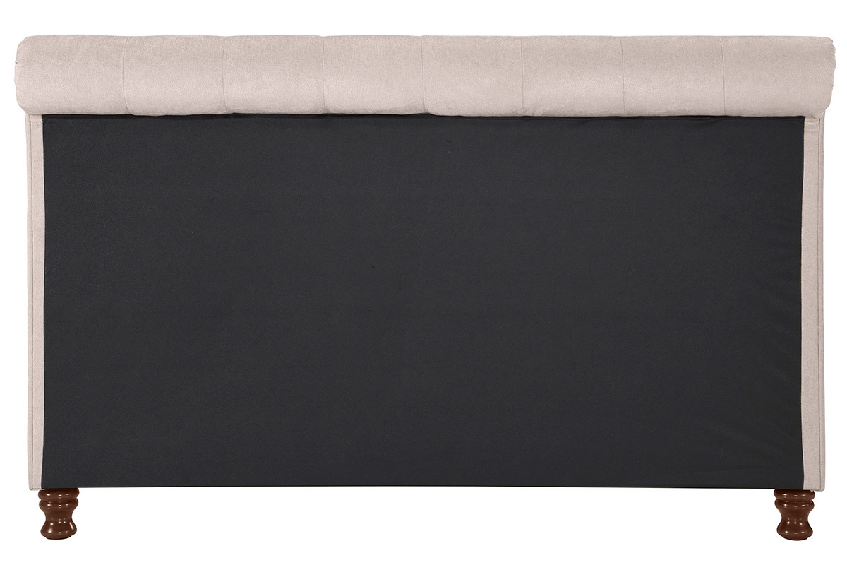 Lit 2 places 160x200 cm en tissu velours beige capitonn RILEY