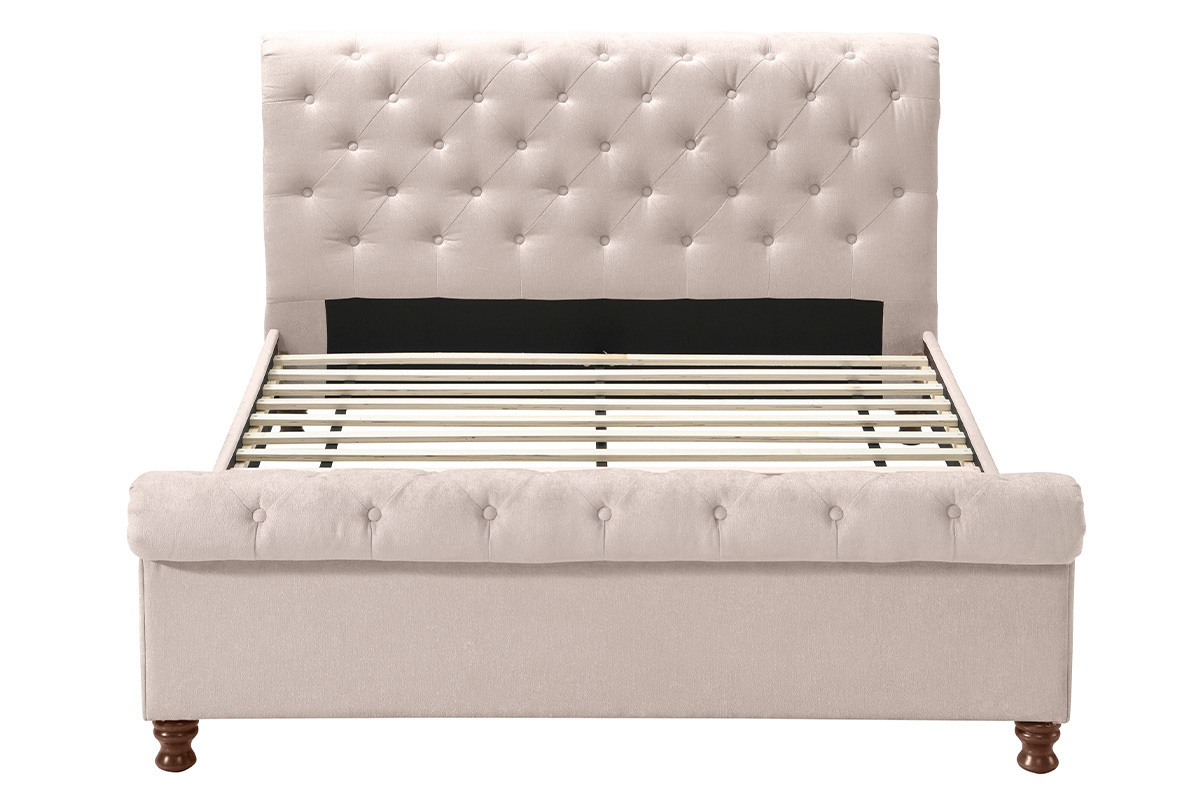 Lit 2 places 160x200 cm en tissu velours beige capitonn RILEY