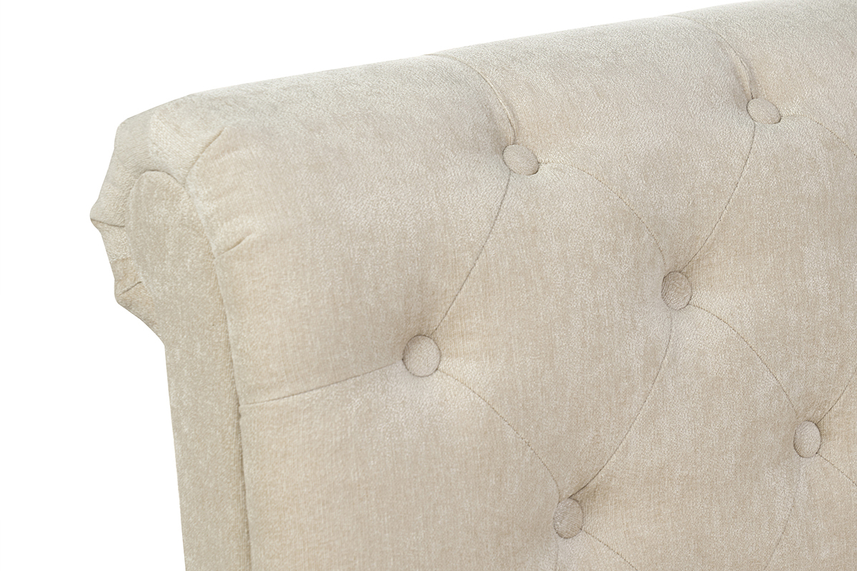 Lit 2 places 160x200 cm en tissu velours beige capitonn� RILEY