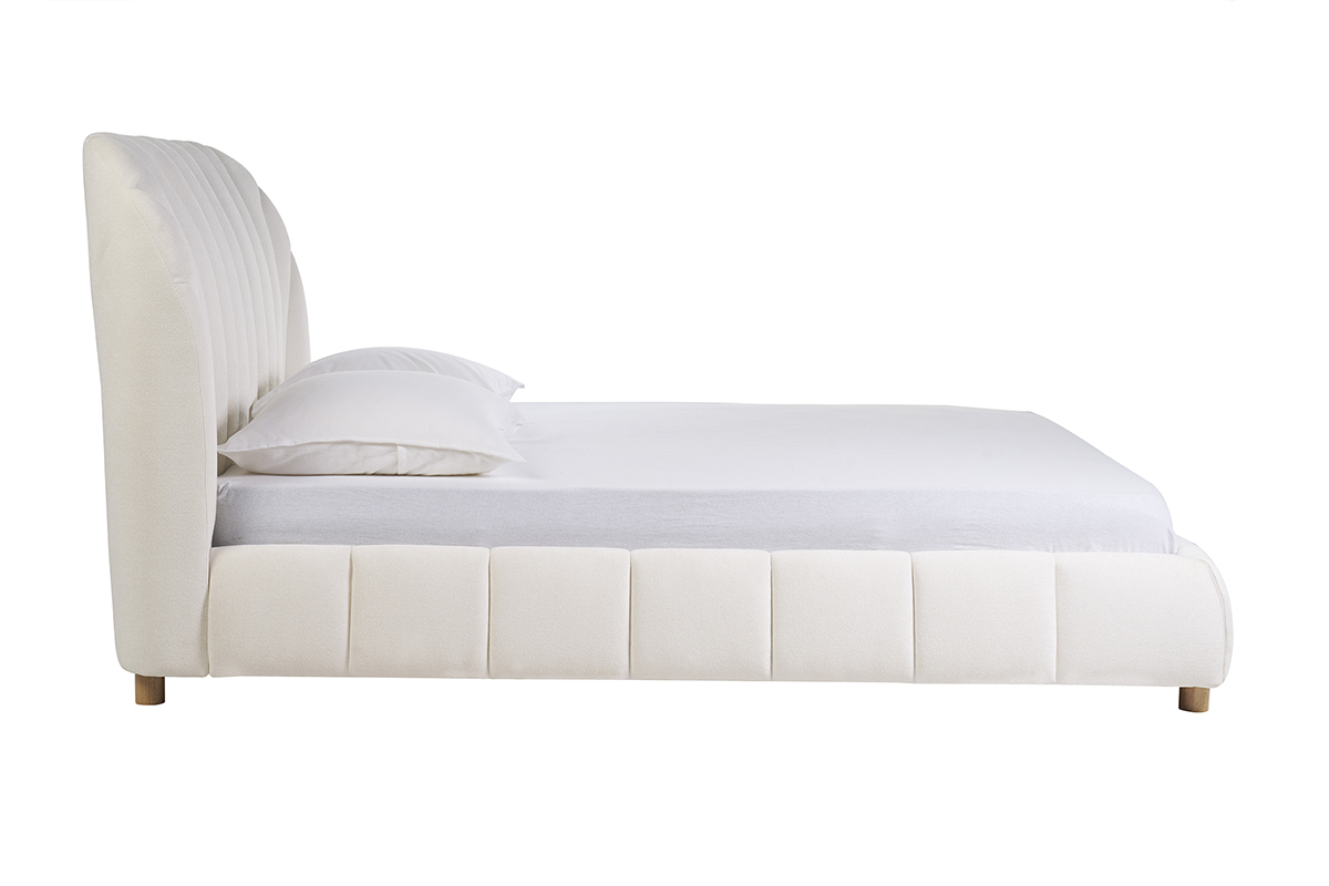 Lit 2 places 160x200 en tissu effet laine boucle ARIELLE