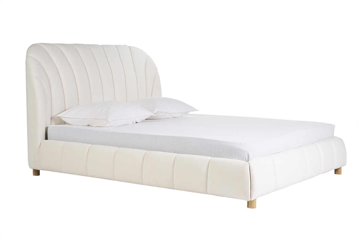 Lit 2 places 160x200 en tissu effet laine boucle ARIELLE