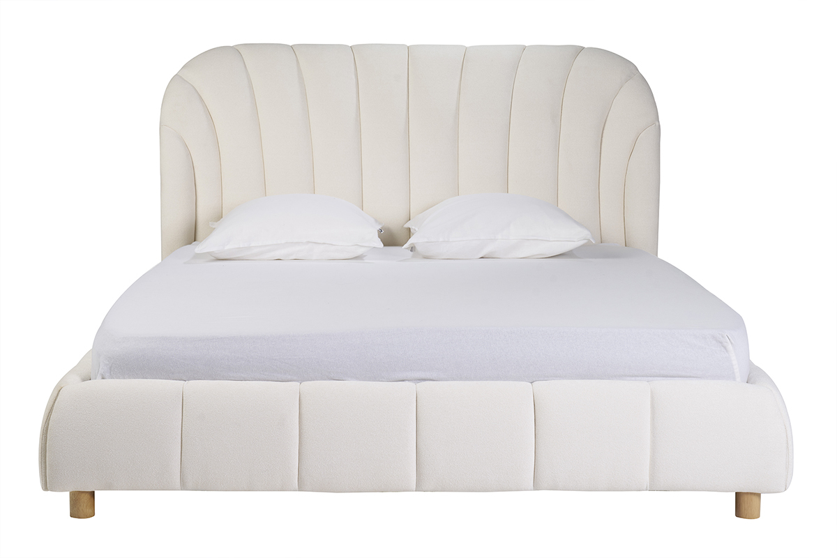 Lit 2 places 160x200 en tissu effet laine boucle ARIELLE