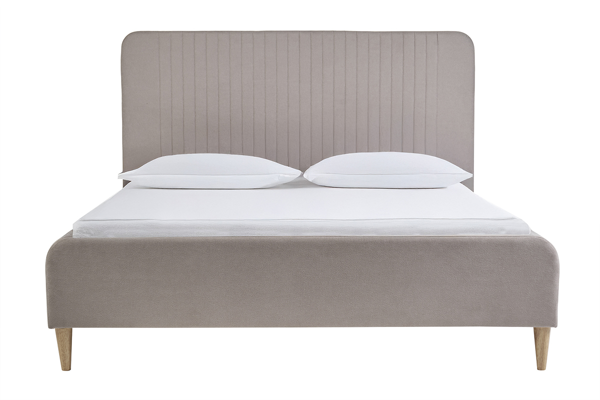 Lit 2 places 160x200 en tissu textur taupe LINDSAY