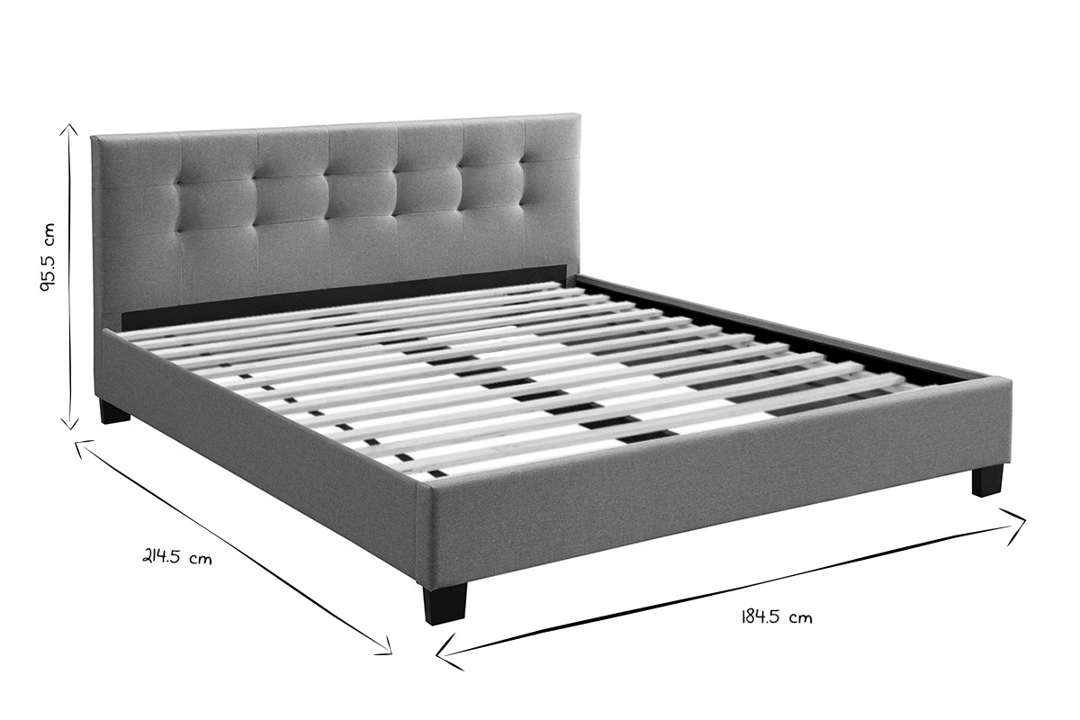Lit 2 places 180x200 cm en tissu gris capitonn MARQUISE