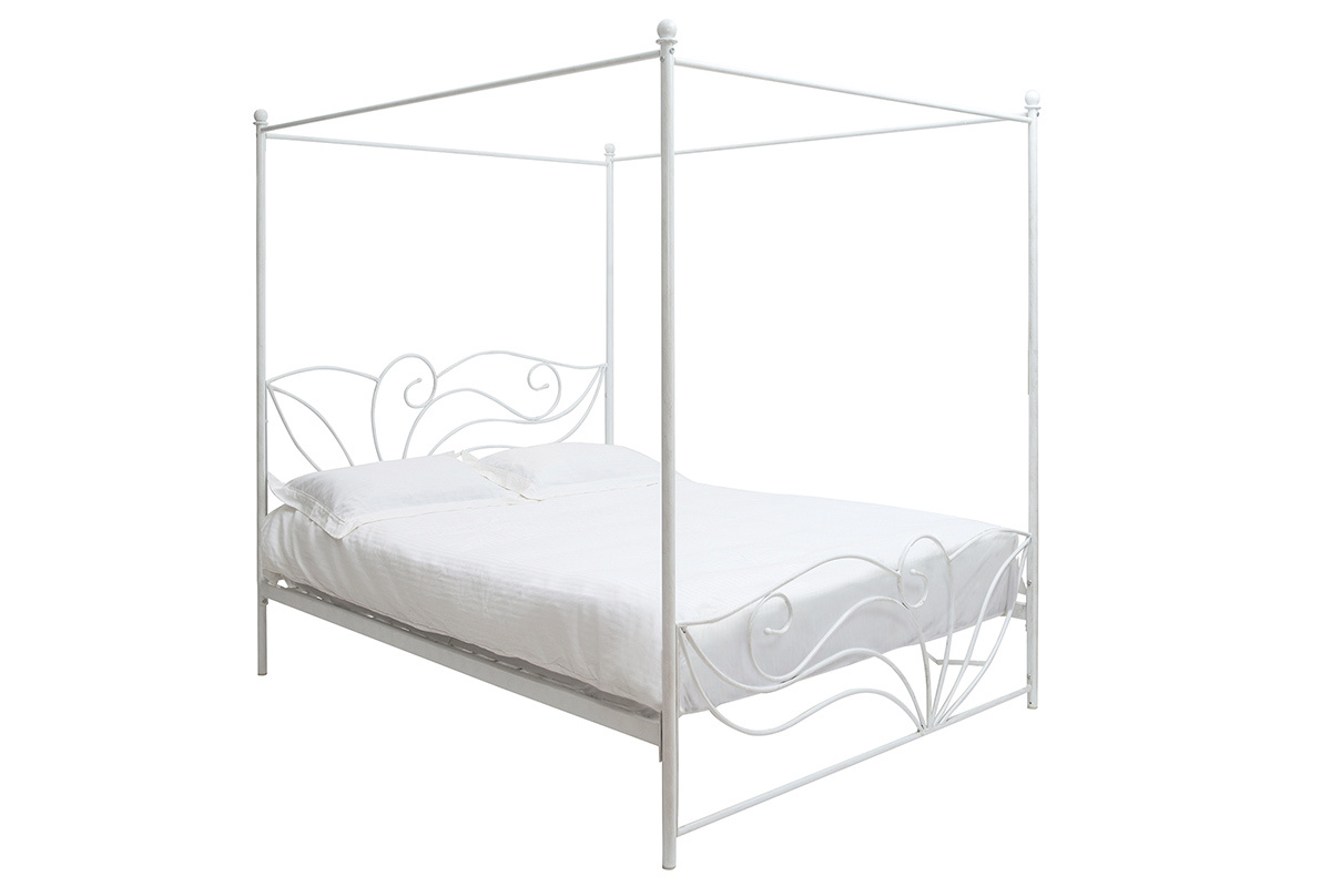 Lit  baldaquin baroque blanc 160x200 VENEZIA