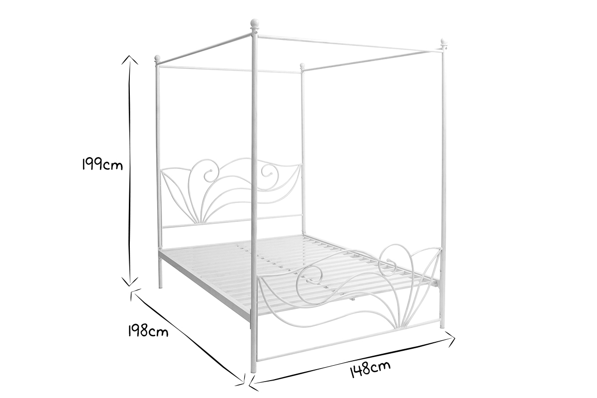Lit � baldaquin baroque blanc patin� 2 personnes 140x190 VENEZIA