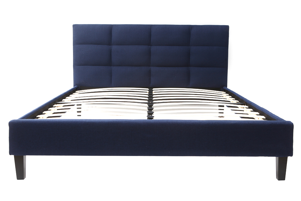 Lit adulte 160x200 cm bleu fonc� EMERY