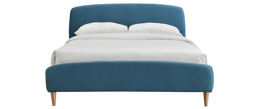 Lit adulte scandinave bleu canard et bois 160 x 200 cm NIELS