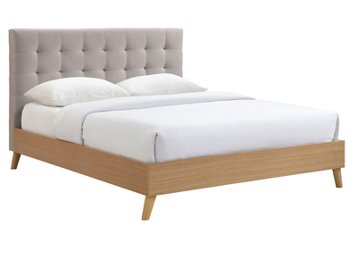 Lit adulte scandinave bois et tissu beige 160x200 cm LYNN