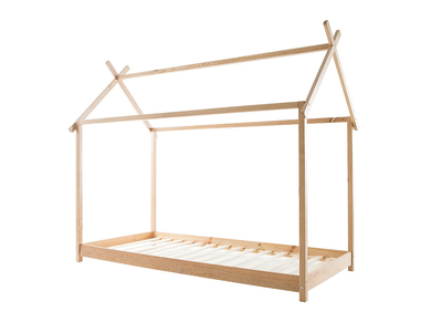 Lit cabane enfant avec sommier 90 x 200 cm en bois KBANE