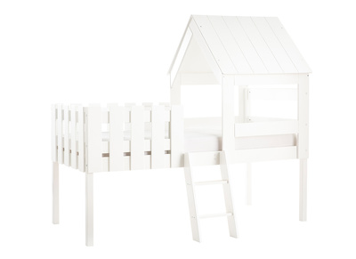 Lit cabane scandinave enfant avec sommier en bois blanc NESTY HOUSE