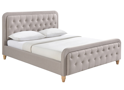 Lit capitonn&eacute; tissu beige 160x200 cm KRISTEN