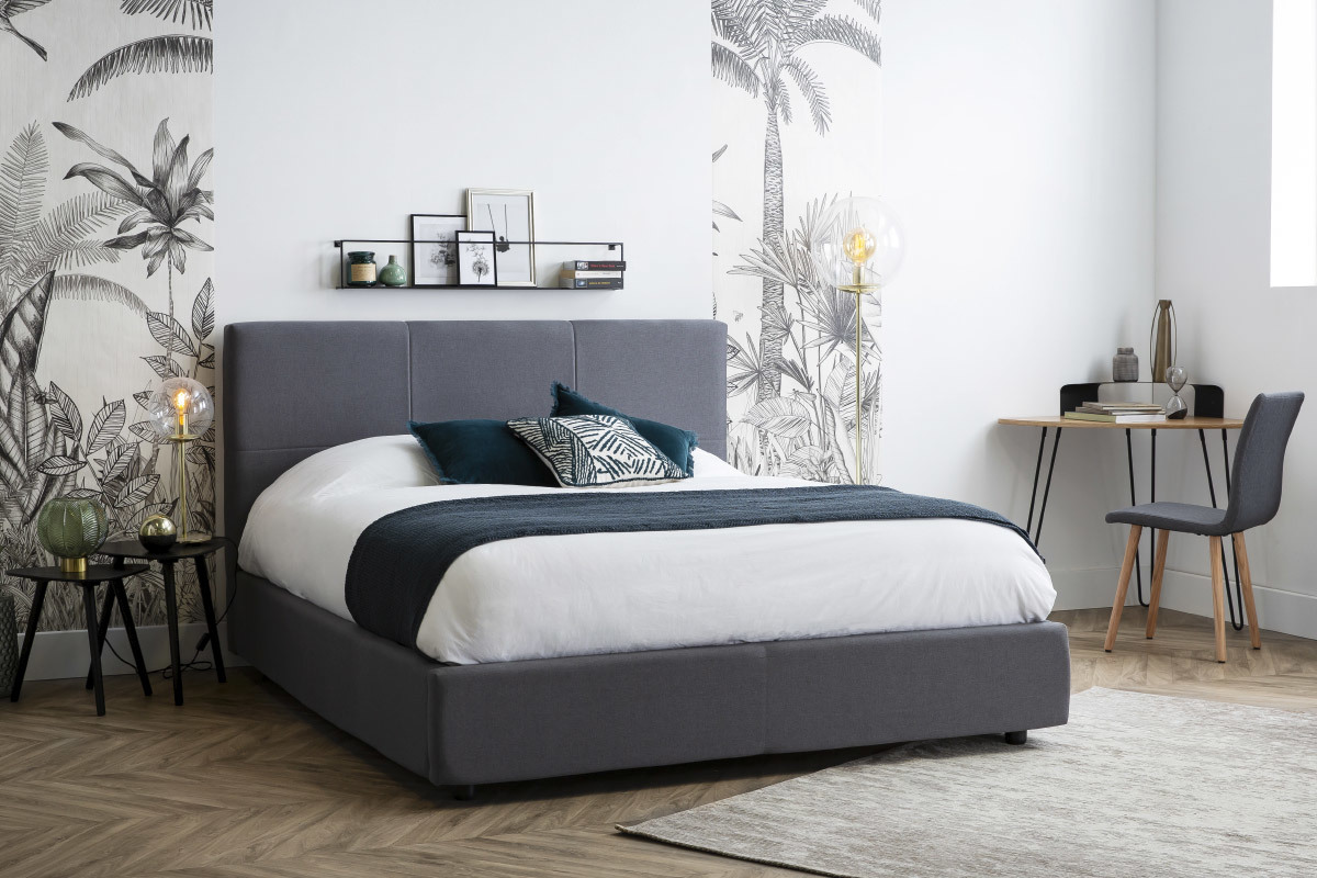 Lit coffre 160 x 200 cm en tissu gris SOGNO