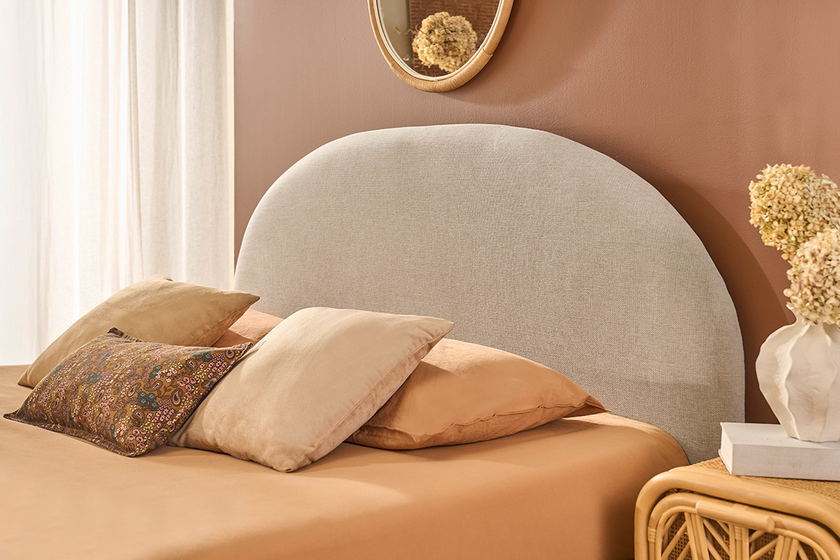 Lit coffre 2 places 160x200 cm en tissu beige OREN