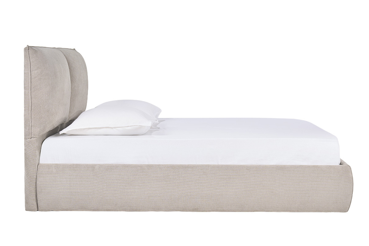 Lit coffre 2 places 160x200 cm en tissu chenille beige VIGO