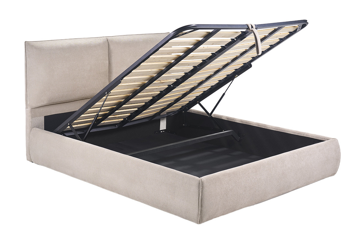 Lit coffre 2 places 160x200 cm en tissu chenille beige VIGO