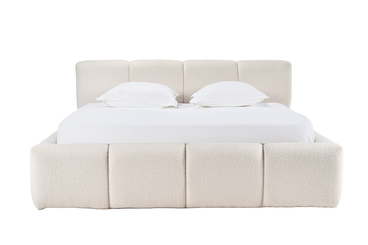 Lit coffre 2 places 160x200 cm en tissu laine boucl�e MOTTO