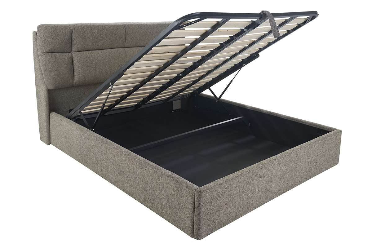 Lit coffre 2 places 160x200 cm en tissu textur taupe HONO