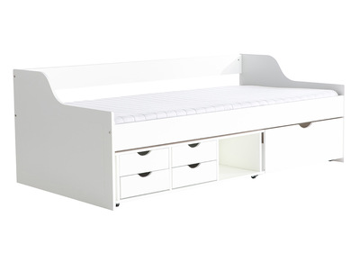 Lit enfant &agrave; tiroirs 90x190 blanc CLEO