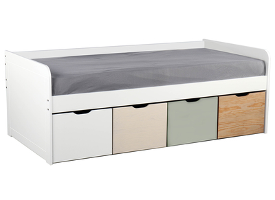 Lit enfant avec rangements 4 tiroirs bois, blanc et vert MOLENE - Lit enfant avec rangements 4 tiroirs bois, blanc et vert MOLENE
