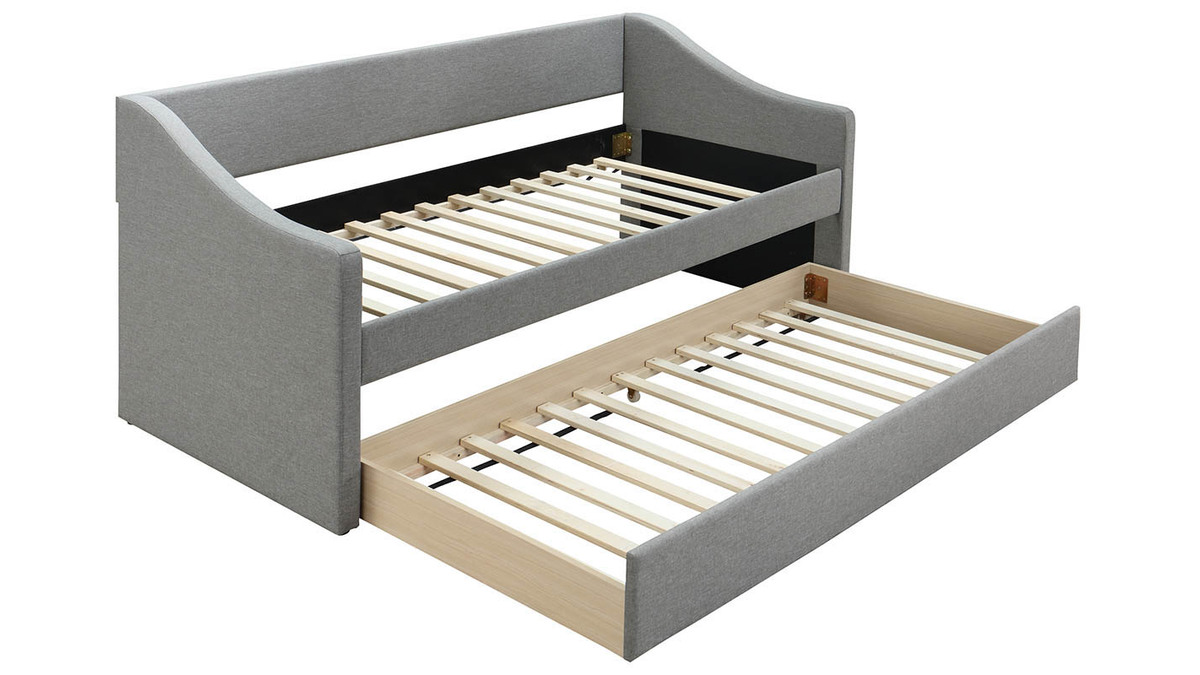 Lit gigogne tissu gris clair 90x190 cm BEKKER
