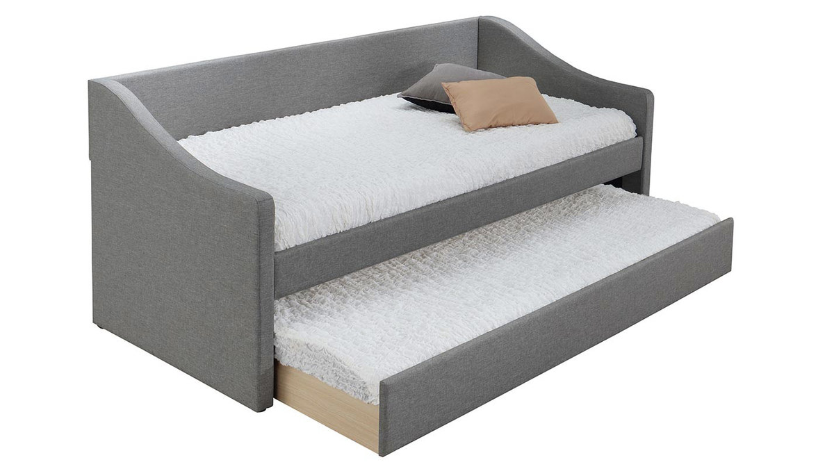 Lit gigogne tissu gris clair 90x190 cm BEKKER