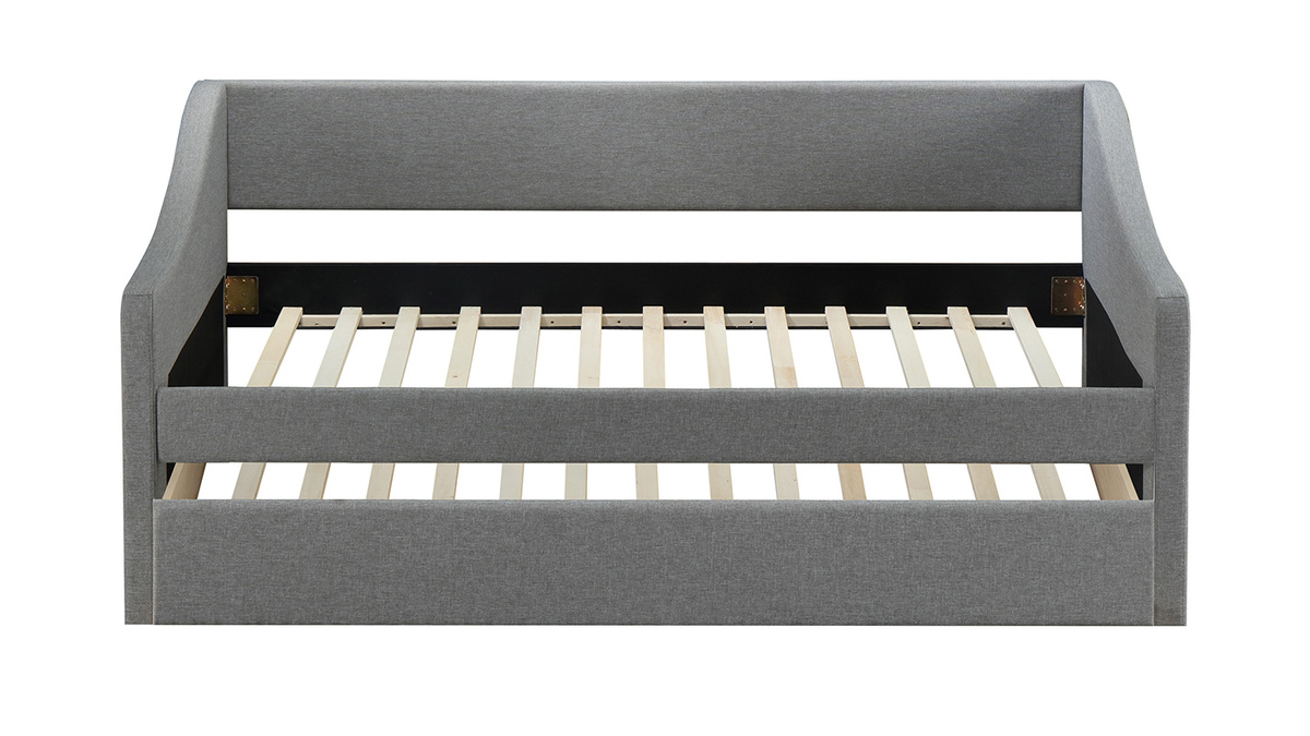 Lit gigogne tissu gris clair 90x190 cm BEKKER