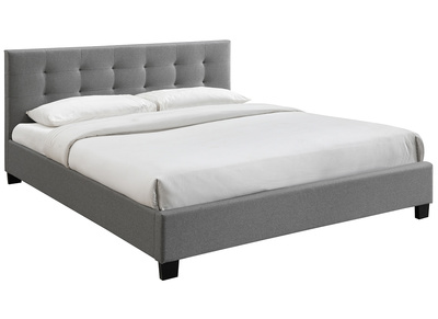 Lit King Size en tissu gris capitonn&eacute; 180 x 200 cm MARQUISE