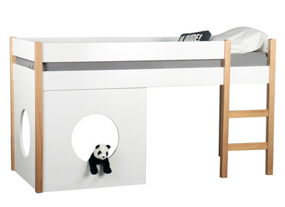 Lit mezzanine enfant avec panneaux amovibles blanc et bois clair ALTO - Lit mezzanine enfant avec panneaux amovibles blanc et bois clair ALTO