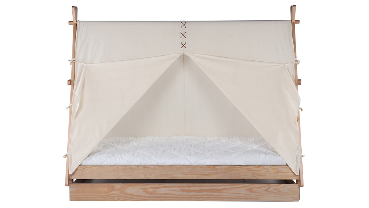Lit tipi avec rangement bois et coton naturel APACHE