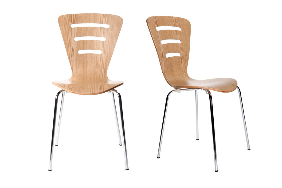 Lot de 2 chaises design empilables bois naturel LENA