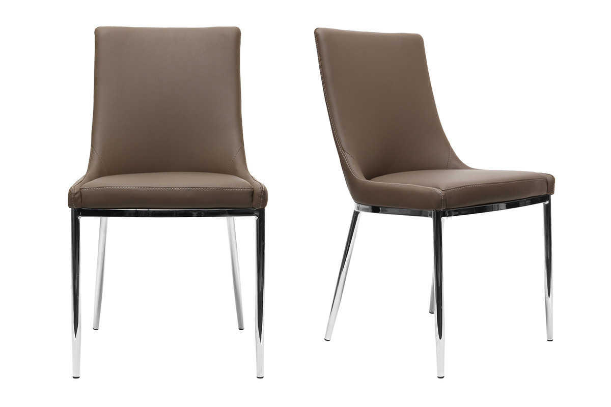 Lot de 2 chaises design taupe et acier chrom� IRA