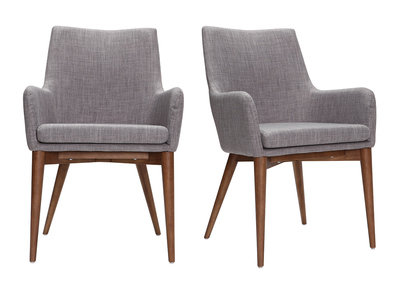 Lot de 2 fauteuils design bois et tissus gris clair SHANA