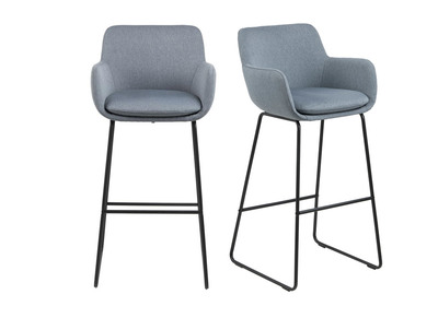 Lot de 2 tabourets de bar tissu gris clair H75cm AMICA - Lot de 2 tabourets de bar tissu gris clair H75cm AMICA