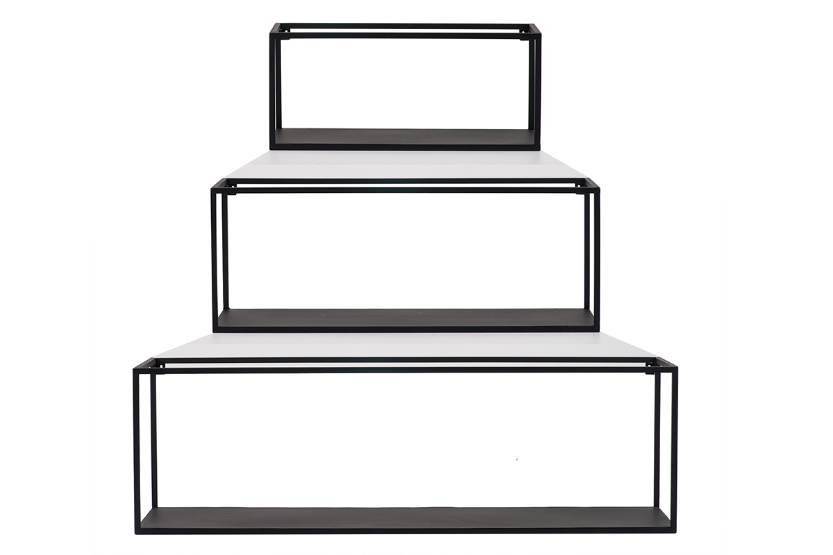 Lot de 3 �tag�res murales rectangle m�tal noir KARL