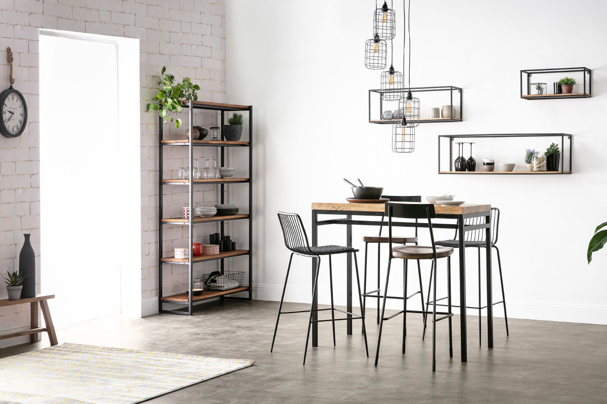 Lot de 3 �tag�res murales rectangles m�tal noir et manguier YPSTER