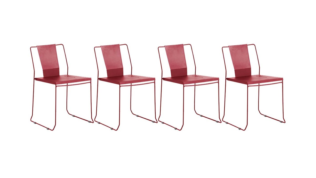 Lot de 4 chaises d'extrieur design mtal rouge TENERIFE
