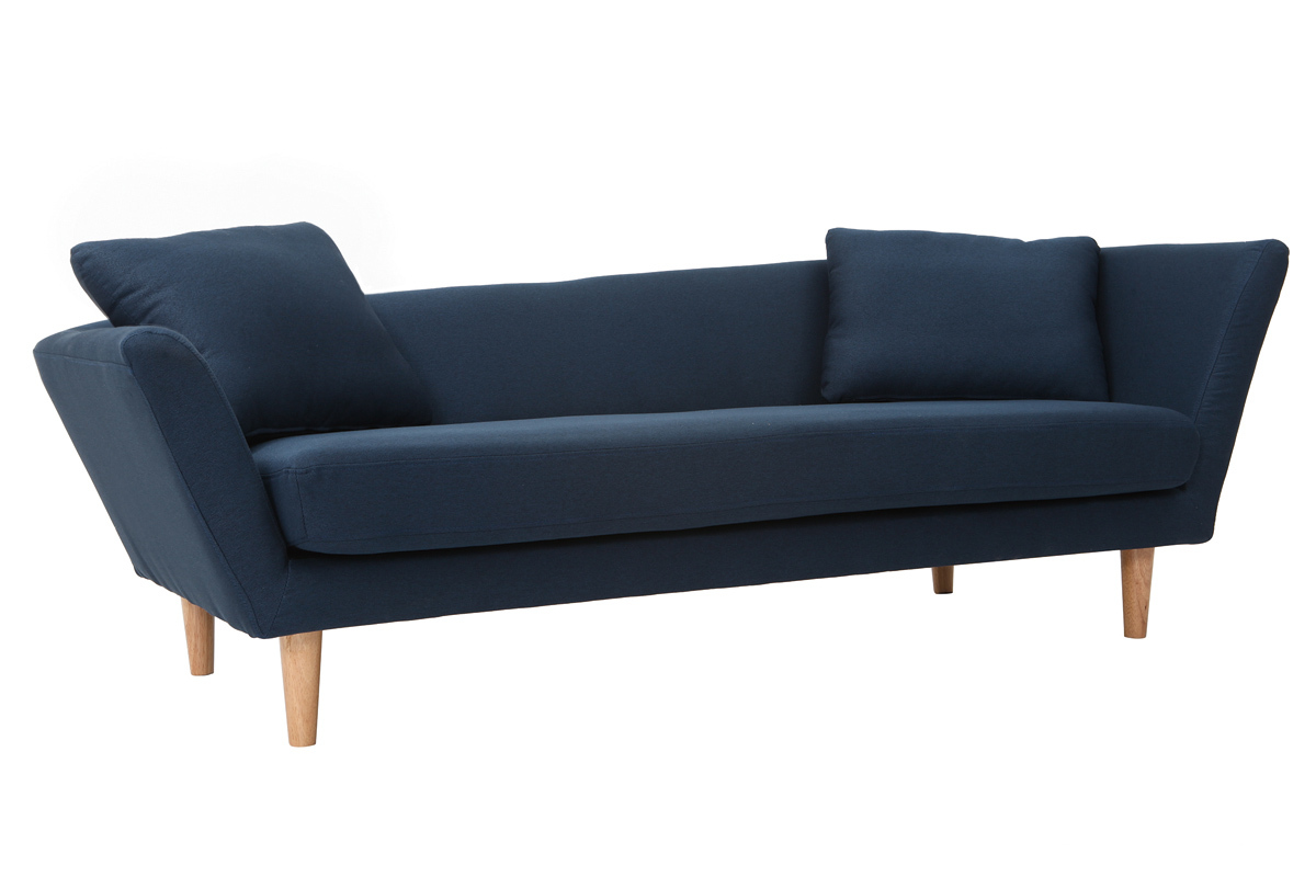 M�ridienne 3 places bleu pieds bois ch�ne NARA