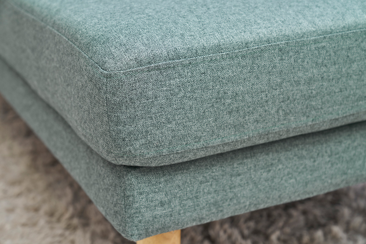 Mridienne scandinave en tissu vert de gris et bois clair massif L190 cm BERTILLE