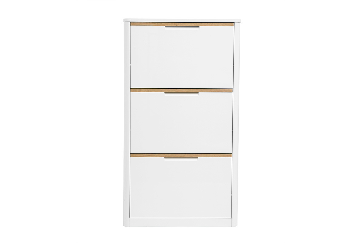 Meuble  chaussures 3 portes finition blanc laqu brillant L68 cm KIRK