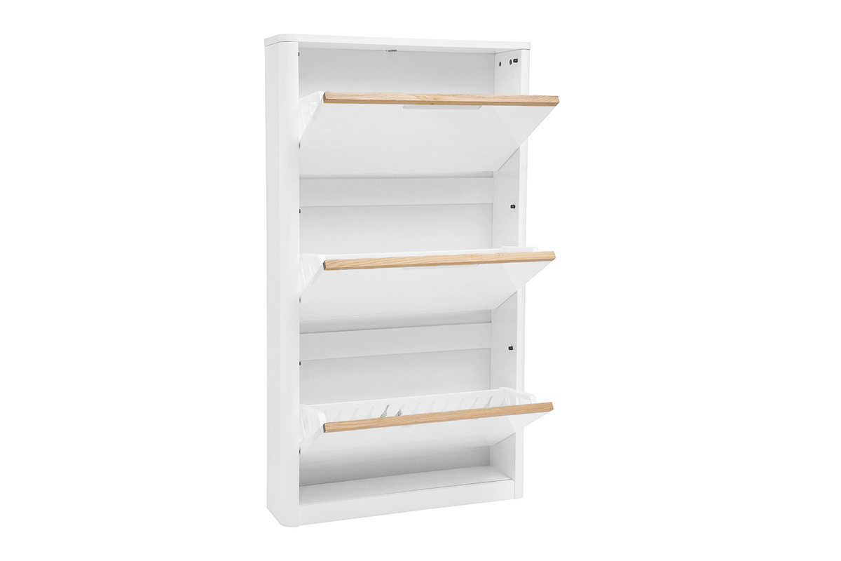 Meuble  chaussures 3 portes finition blanc laqu brillant L68 cm KIRK