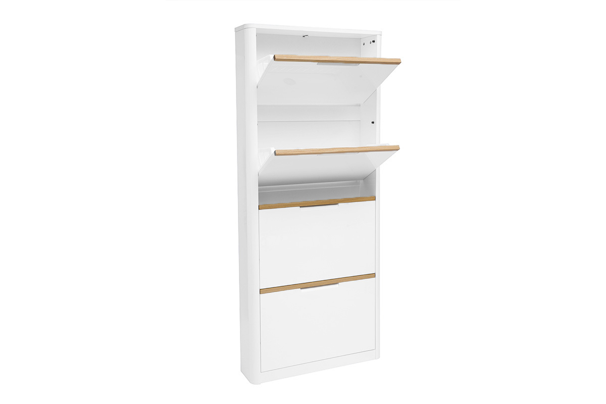 Meuble  chaussures 4 portes finition blanc laqu brillant L68 cm KIRK
