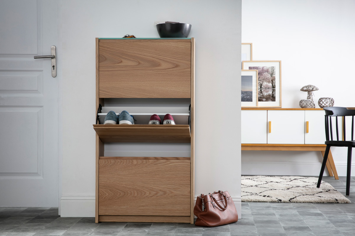 Meuble � chaussures scandinave 3 compartiments ch�ne ZAPPA